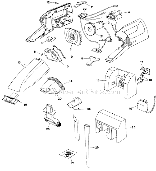 Page A Diagram and Parts List for DB4000 Type 2 Black and Decker Hand Vacuum